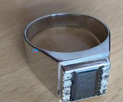 Inel aur alb 14k barbati diamant negru 3k 6 briliante 0.25K
